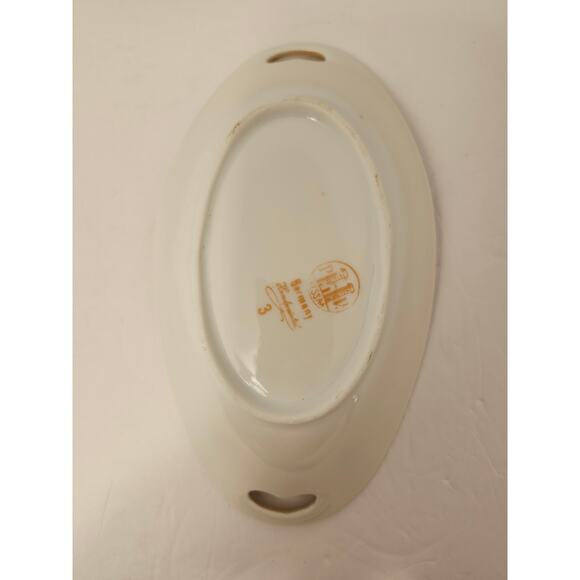 PV Vessra Porcelain Vintage Hand Painted 3 Piece Set Pickle Dish Oval Floral - Picture 5 of 12